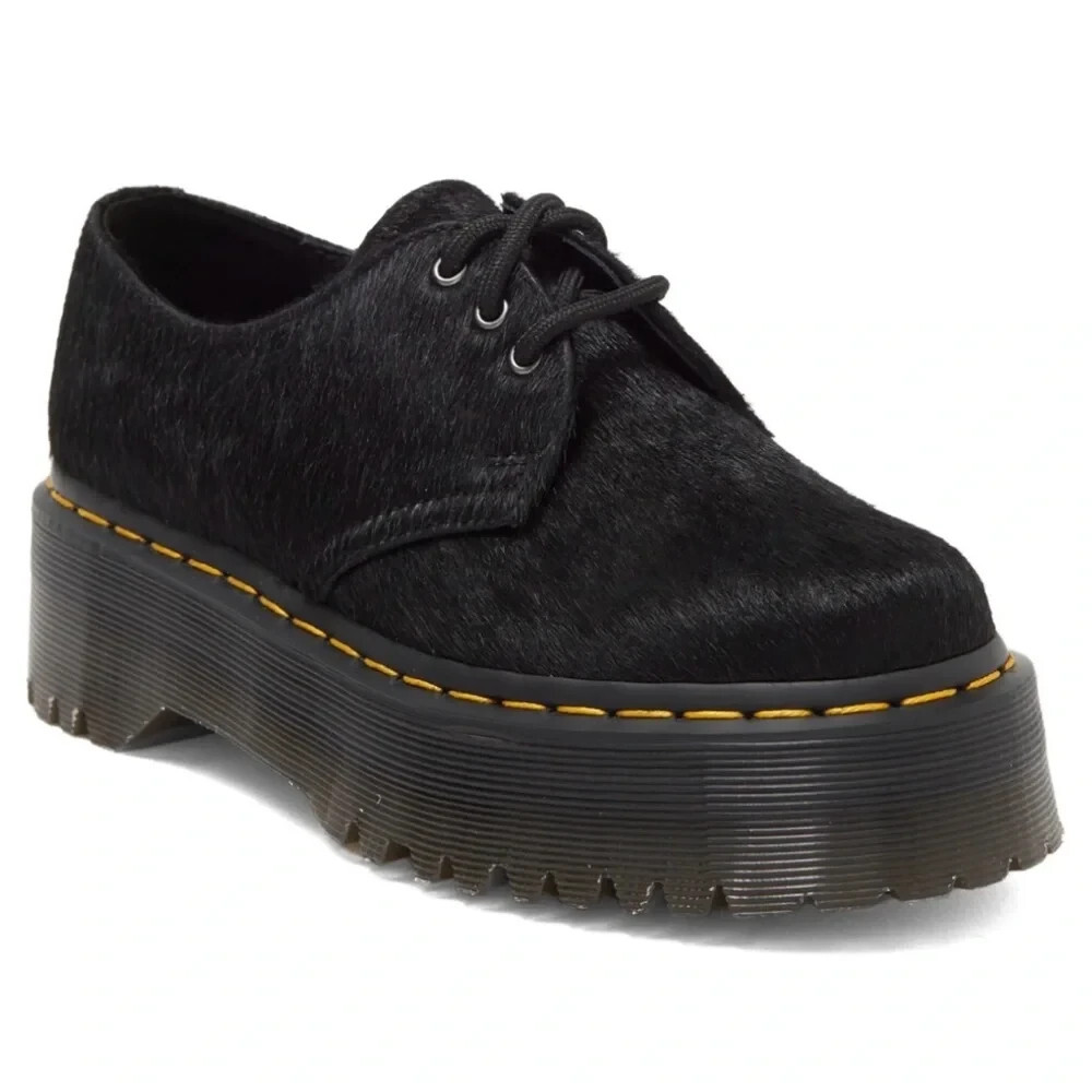 Dr Martens 1461 Quad Hair-On Platform Shoes Black Women’s 9 NWOT Academia Grunge